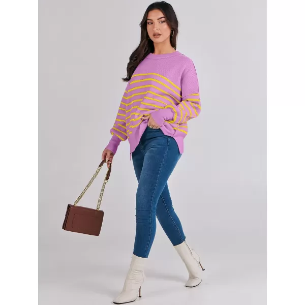 imageANRABESS Oversized Sweaters for Women Fall 2023 Crewneck Batwing Long Sleeve Side Slit Knit Pullover Sweater Tops JumperPurple