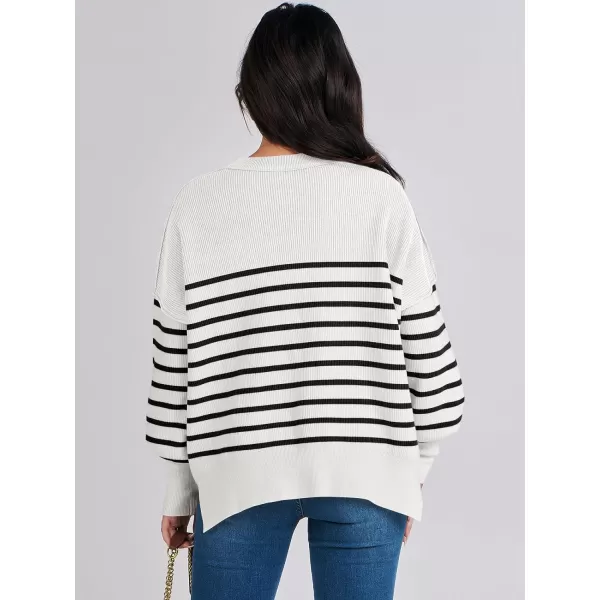 imageANRABESS Oversized Sweaters for Women Fall 2023 Crewneck Batwing Long Sleeve Side Slit Knit Pullover Sweater Tops JumperStripe Black