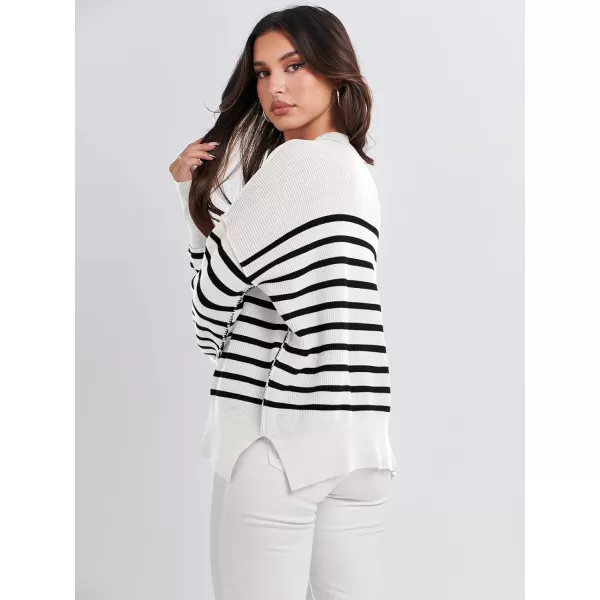 imageANRABESS Oversized Sweaters for Women Fall 2023 Crewneck Batwing Long Sleeve Side Slit Knit Pullover Sweater Tops JumperStripe Black