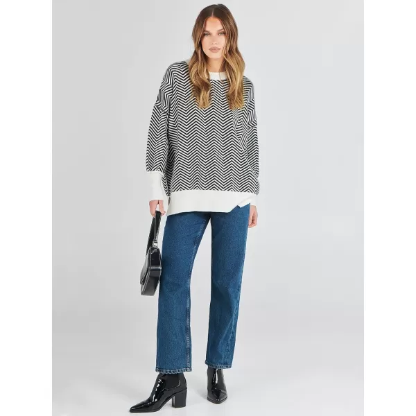 imageANRABESS Oversized Sweaters for Women Fall 2023 Crewneck Batwing Long Sleeve Side Slit Knit Pullover Sweater Tops JumperWave Black
