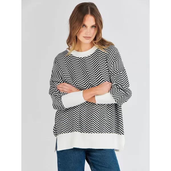 imageANRABESS Oversized Sweaters for Women Fall 2023 Crewneck Batwing Long Sleeve Side Slit Knit Pullover Sweater Tops JumperWave Black
