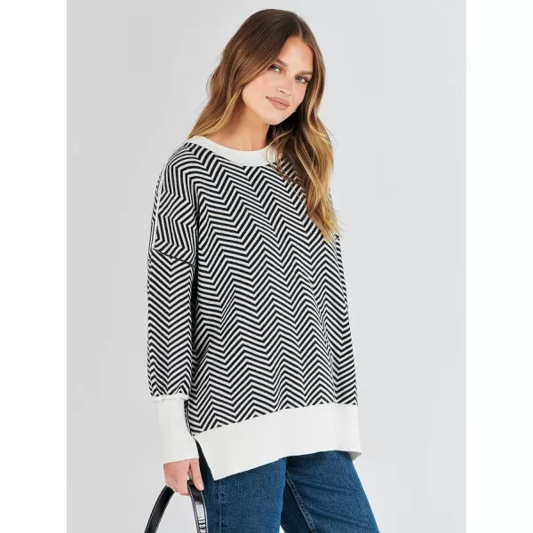 imageANRABESS Oversized Sweaters for Women Fall 2023 Crewneck Batwing Long Sleeve Side Slit Knit Pullover Sweater Tops JumperWave Black