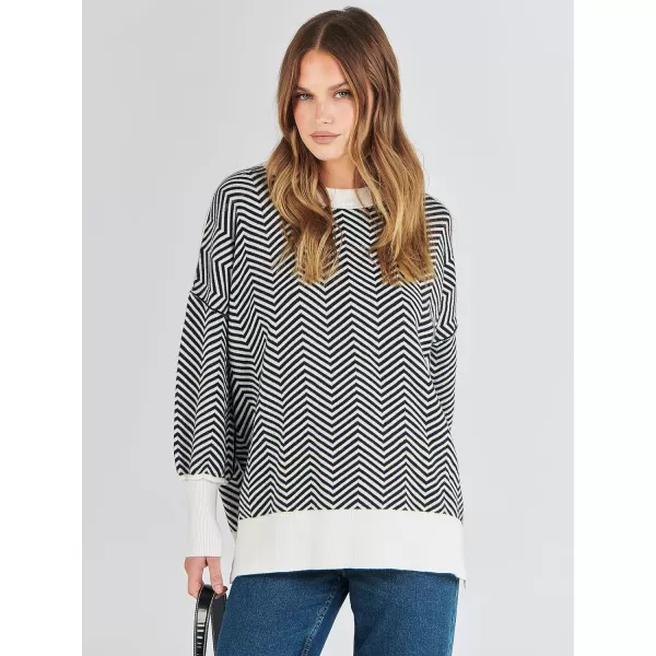 imageANRABESS Oversized Sweaters for Women Fall 2023 Crewneck Batwing Long Sleeve Side Slit Knit Pullover Sweater Tops JumperWave Black