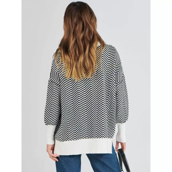 imageANRABESS Oversized Sweaters for Women Fall 2023 Crewneck Batwing Long Sleeve Side Slit Knit Pullover Sweater Tops JumperWave Black