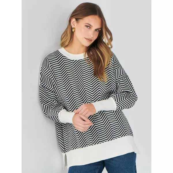 imageANRABESS Oversized Sweaters for Women Fall 2023 Crewneck Batwing Long Sleeve Side Slit Knit Pullover Sweater Tops JumperWave Black