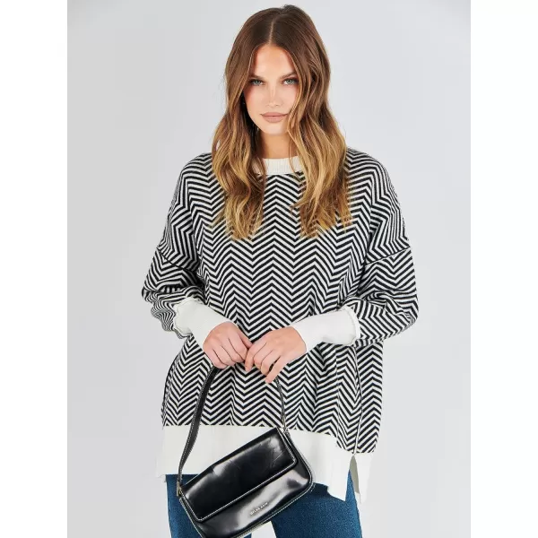 imageANRABESS Oversized Sweaters for Women Fall 2023 Crewneck Batwing Long Sleeve Side Slit Knit Pullover Sweater Tops JumperWave Black
