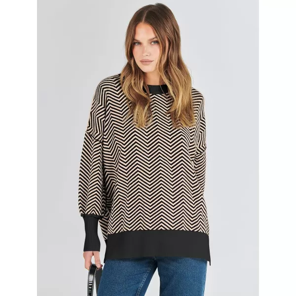 imageANRABESS Oversized Sweaters for Women Fall 2023 Crewneck Batwing Long Sleeve Side Slit Knit Pullover Sweater Tops JumperWave Brown