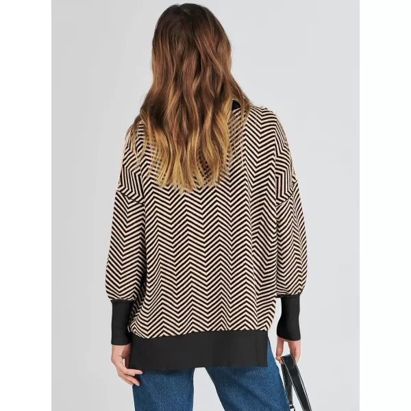 imageANRABESS Oversized Sweaters for Women Fall 2023 Crewneck Batwing Long Sleeve Side Slit Knit Pullover Sweater Tops JumperWave Brown