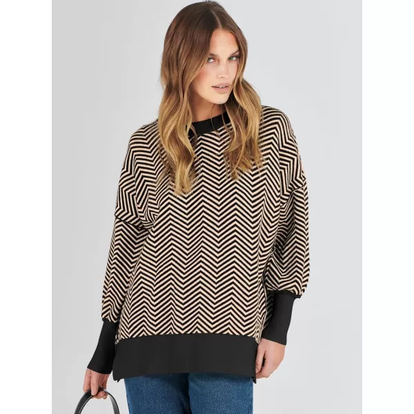 imageANRABESS Oversized Sweaters for Women Fall 2023 Crewneck Batwing Long Sleeve Side Slit Knit Pullover Sweater Tops JumperWave Brown