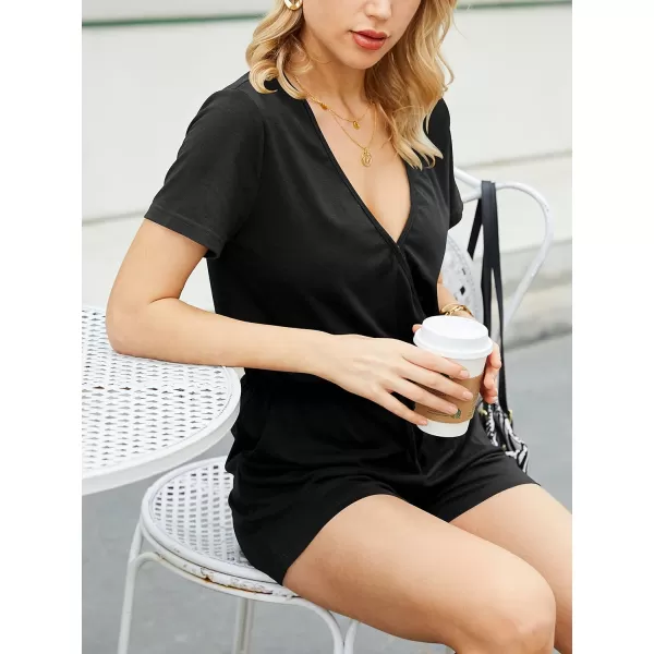 imageANRABESS Rompers for Women Summer 2024 Casual One Piece Jumpsuits Short Pants Fashion Outfits Clothes Loungewear Pockets03 Black