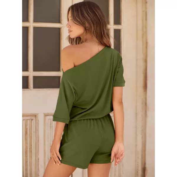 imageANRABESS Rompers for Women Summer 2024 Casual One Piece Jumpsuits Short Pants Fashion Outfits Clothes Loungewear Pockets05 Army Green
