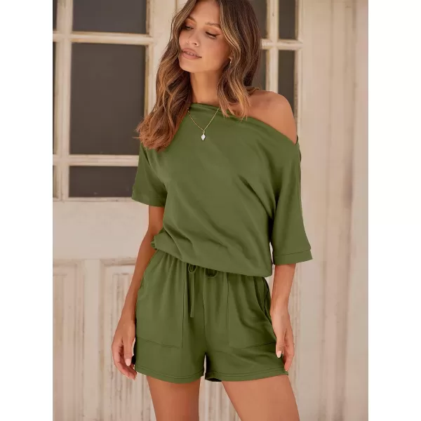 imageANRABESS Rompers for Women Summer 2024 Casual One Piece Jumpsuits Short Pants Fashion Outfits Clothes Loungewear Pockets05 Army Green