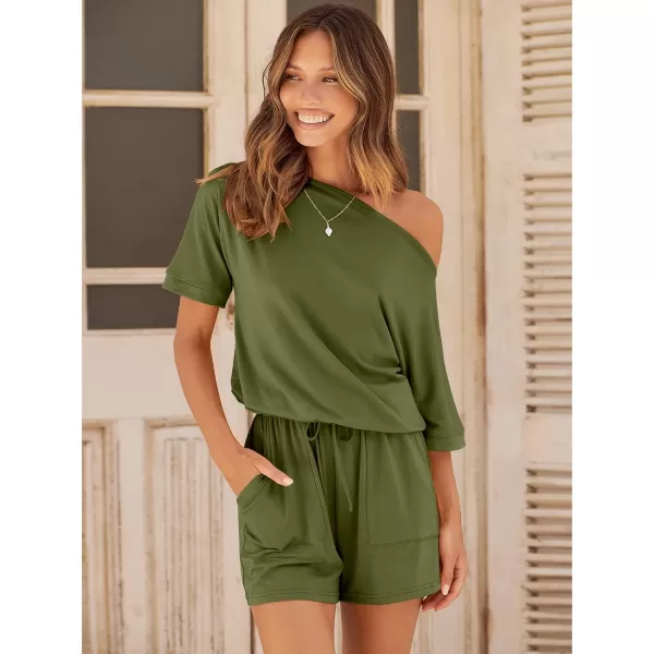 imageANRABESS Rompers for Women Summer 2024 Casual One Piece Jumpsuits Short Pants Fashion Outfits Clothes Loungewear Pockets05 Army Green