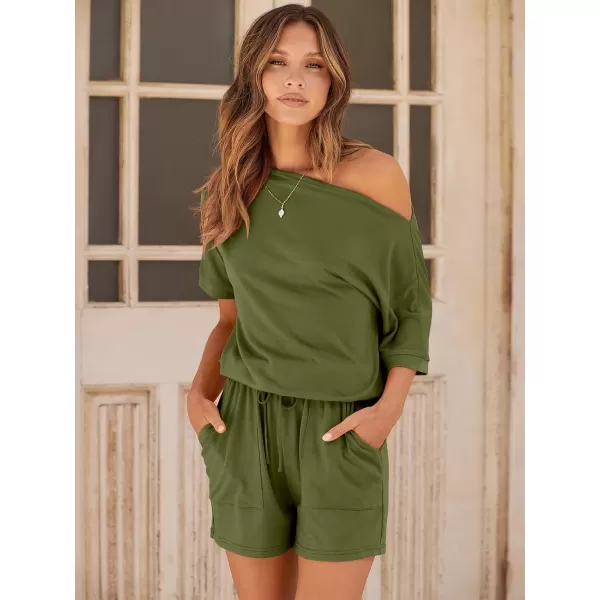 imageANRABESS Rompers for Women Summer 2024 Casual One Piece Jumpsuits Short Pants Fashion Outfits Clothes Loungewear Pockets05 Army Green