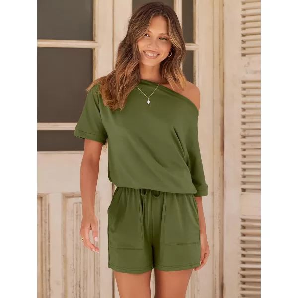 imageANRABESS Rompers for Women Summer 2024 Casual One Piece Jumpsuits Short Pants Fashion Outfits Clothes Loungewear Pockets05 Army Green