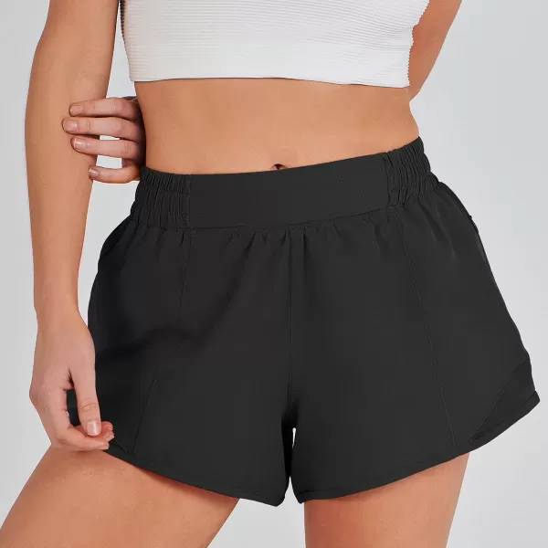 imageANRABESS Running Shorts for Women Quick Dry Athletic Sports Shorts Lightweight Active Workout Gym Shorts with Zip PocketBlack