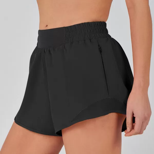 imageANRABESS Running Shorts for Women Quick Dry Athletic Sports Shorts Lightweight Active Workout Gym Shorts with Zip PocketBlack