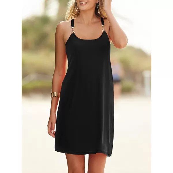 imageANRABESS Summer Dress for Women Beach Cover Up Sleeveless Strap Tank Mini Sundress Resort SwimwearBlack