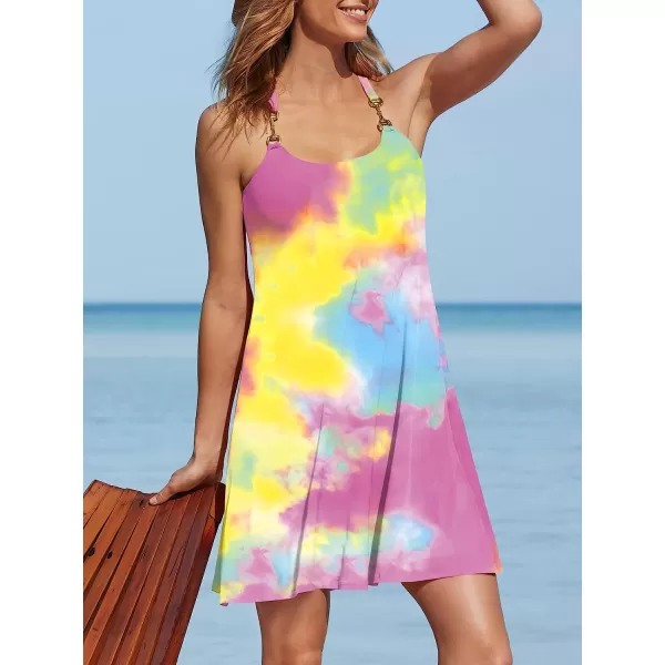 imageANRABESS Summer Dress for Women Beach Cover Up Sleeveless Strap Tank Mini Sundress Resort SwimwearFloral 04