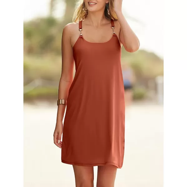 imageANRABESS Summer Dress for Women Beach Cover Up Sleeveless Strap Tank Mini Sundress Resort SwimwearOrange