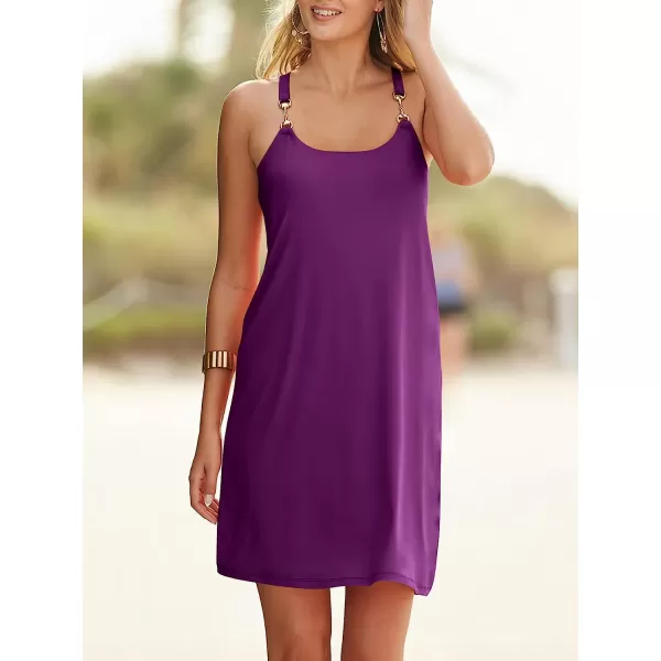 imageANRABESS Summer Dress for Women Beach Cover Up Sleeveless Strap Tank Mini Sundress Resort SwimwearPurple