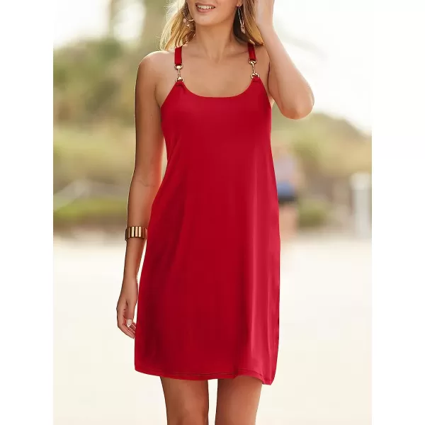 imageANRABESS Summer Dress for Women Beach Cover Up Sleeveless Strap Tank Mini Sundress Resort SwimwearRed