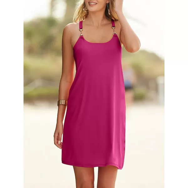 imageANRABESS Summer Dress for Women Beach Cover Up Sleeveless Strap Tank Mini Sundress Resort SwimwearRose