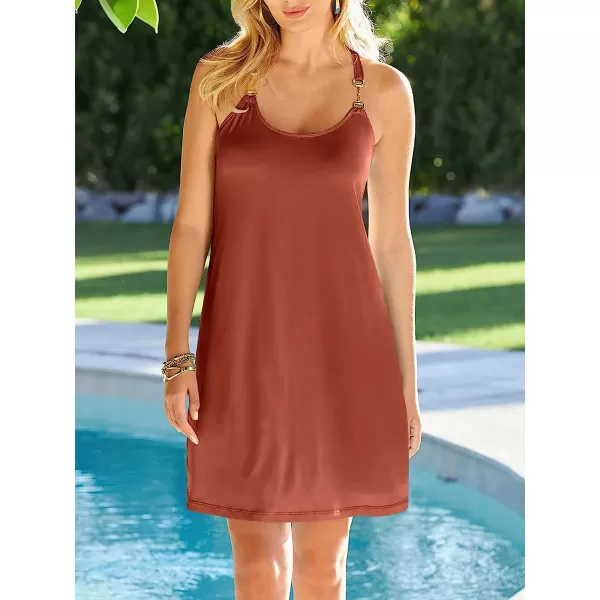 imageANRABESS Summer Dress for Women Beach Cover Up Sleeveless Strap Tank Mini Sundress Resort SwimwearRust