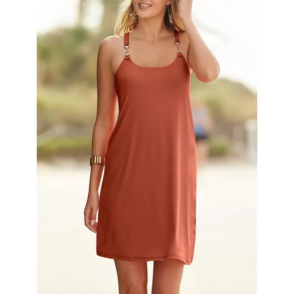 imageANRABESS Summer Dress for Women Beach Cover Up Sleeveless Strap Tank Mini Sundress Resort SwimwearRust