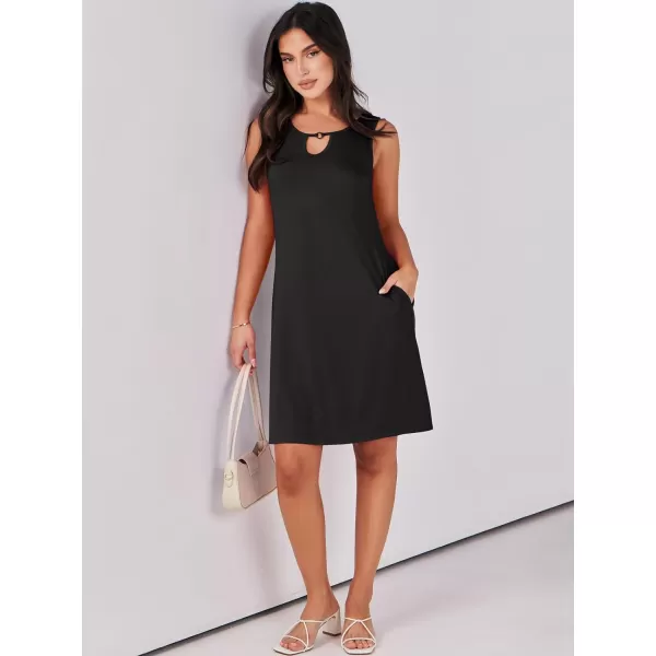 imageANRABESS Summer Dresses for Women 2023 Trendy Beach Cover Up Crew Neck Sleeveless Mini Sundress with PocketsBlack