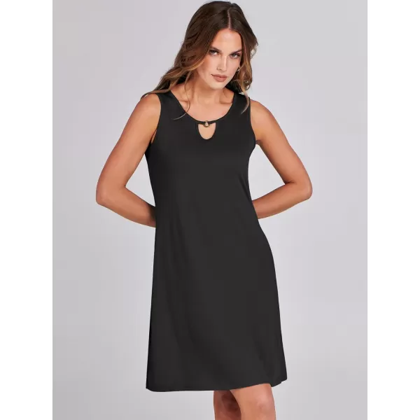imageANRABESS Summer Dresses for Women 2023 Trendy Beach Cover Up Crew Neck Sleeveless Mini Sundress with PocketsBlack