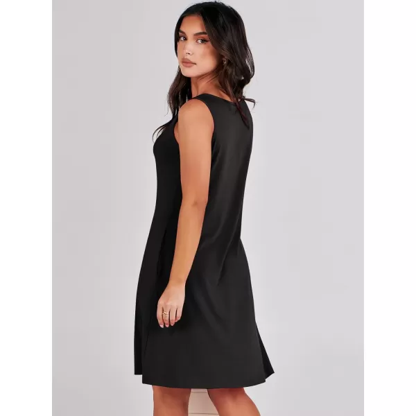 imageANRABESS Summer Dresses for Women 2023 Trendy Beach Cover Up Crew Neck Sleeveless Mini Sundress with PocketsBlack