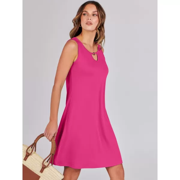 imageANRABESS Summer Dresses for Women 2023 Trendy Beach Cover Up Crew Neck Sleeveless Mini Sundress with PocketsHot Pink