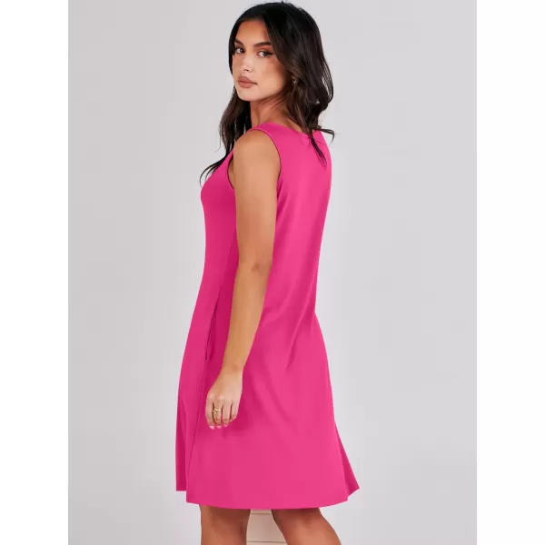 imageANRABESS Summer Dresses for Women 2023 Trendy Beach Cover Up Crew Neck Sleeveless Mini Sundress with PocketsHot Pink