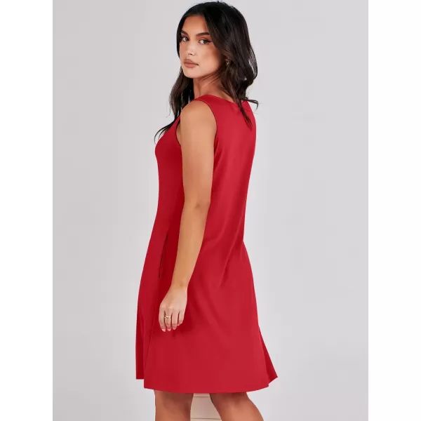 imageANRABESS Summer Dresses for Women 2023 Trendy Beach Cover Up Crew Neck Sleeveless Mini Sundress with PocketsRed