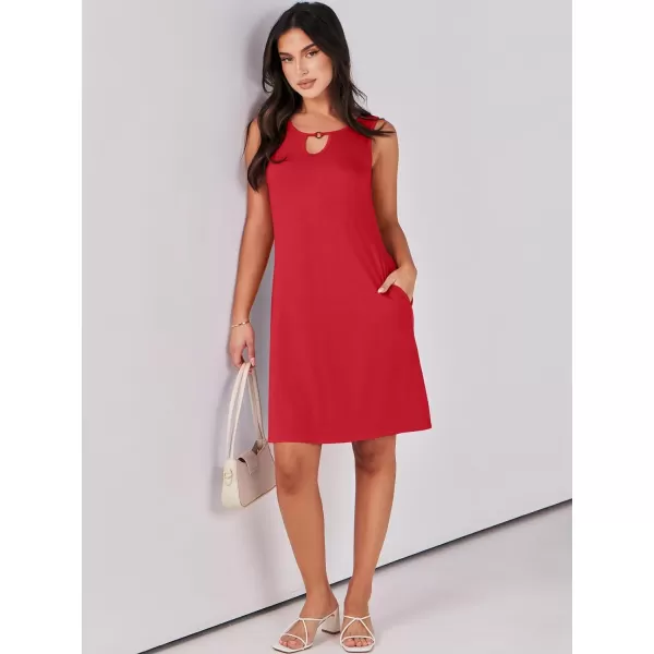 imageANRABESS Summer Dresses for Women 2023 Trendy Beach Cover Up Crew Neck Sleeveless Mini Sundress with PocketsRed
