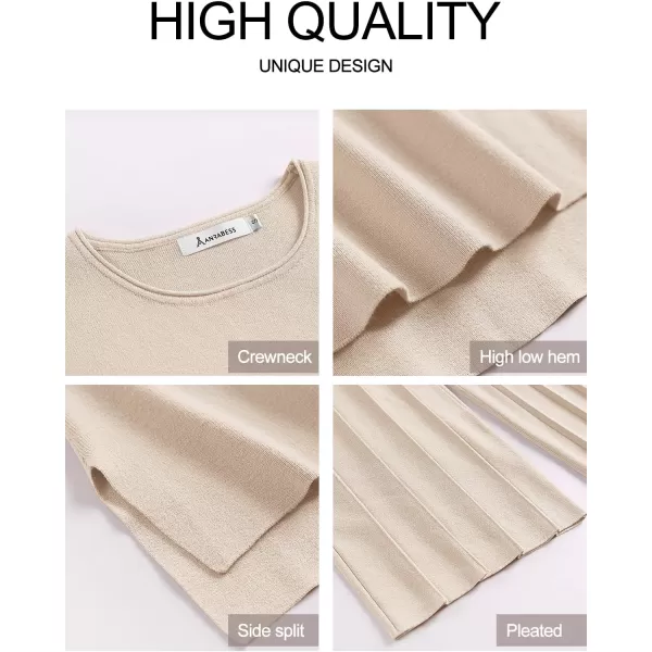 imageANRABESS Two Piece Outfits for Women Summer Sweater Sets Knit Pullover Tops Elastic Waisted Pants Lounge Sets TracksuitApricot