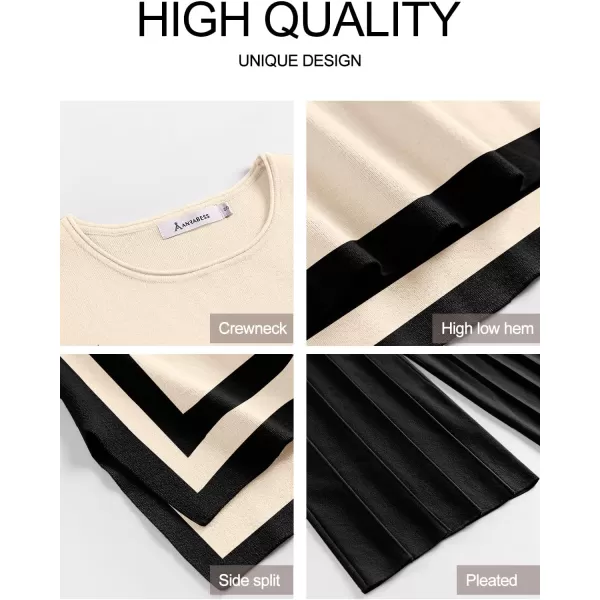 imageANRABESS Two Piece Outfits for Women Summer Sweater Sets Knit Pullover Tops Elastic Waisted Pants Lounge Sets TracksuitApricotblack