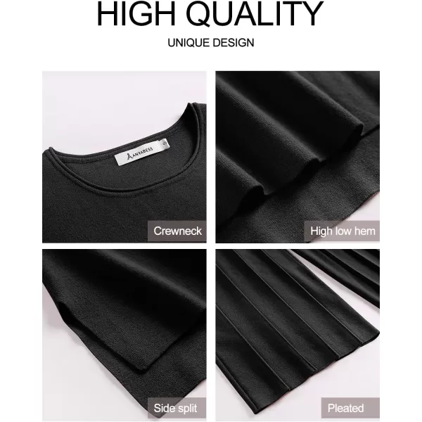 imageANRABESS Two Piece Outfits for Women Summer Sweater Sets Knit Pullover Tops Elastic Waisted Pants Lounge Sets TracksuitBlack