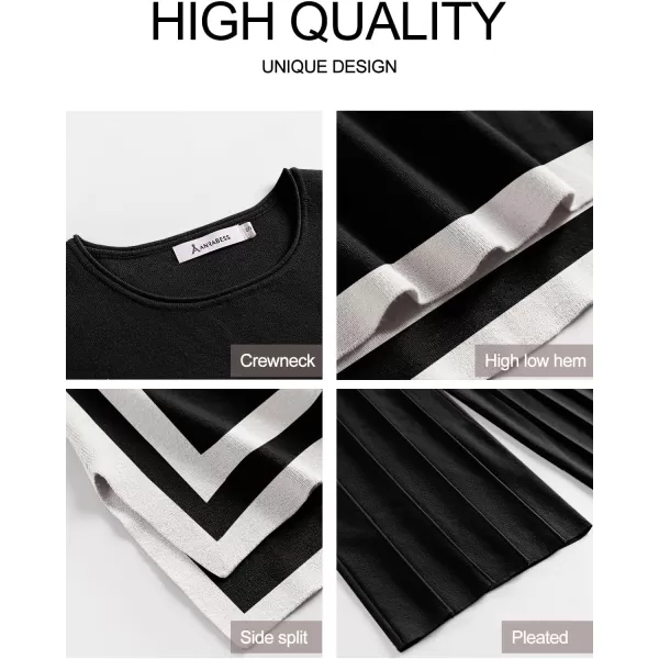 imageANRABESS Two Piece Outfits for Women Summer Sweater Sets Knit Pullover Tops Elastic Waisted Pants Lounge Sets TracksuitBlackwhite