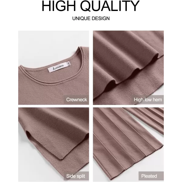 imageANRABESS Two Piece Outfits for Women Summer Sweater Sets Knit Pullover Tops Elastic Waisted Pants Lounge Sets TracksuitBrown