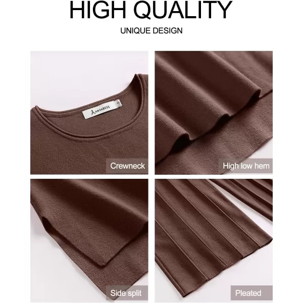 imageANRABESS Two Piece Outfits for Women Summer Sweater Sets Knit Pullover Tops Elastic Waisted Pants Lounge Sets TracksuitCoffee