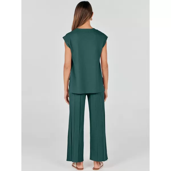 imageANRABESS Two Piece Outfits for Women Summer Sweater Sets Knit Pullover Tops Elastic Waisted Pants Lounge Sets TracksuitDark Green
