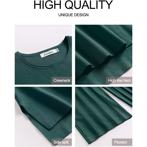 imageANRABESS Two Piece Outfits for Women Summer Sweater Sets Knit Pullover Tops Elastic Waisted Pants Lounge Sets TracksuitDark Green