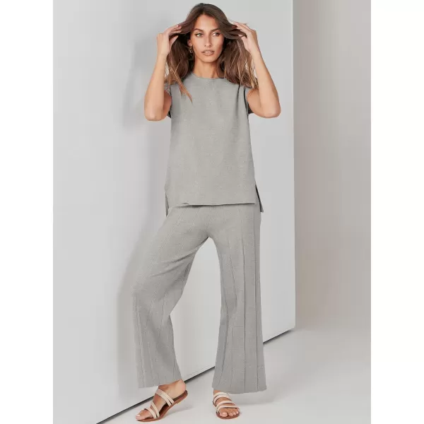 imageANRABESS Two Piece Outfits for Women Summer Sweater Sets Knit Pullover Tops Elastic Waisted Pants Lounge Sets TracksuitGrey