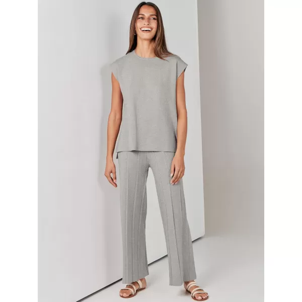 imageANRABESS Two Piece Outfits for Women Summer Sweater Sets Knit Pullover Tops Elastic Waisted Pants Lounge Sets TracksuitGrey