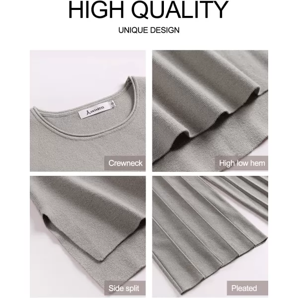 imageANRABESS Two Piece Outfits for Women Summer Sweater Sets Knit Pullover Tops Elastic Waisted Pants Lounge Sets TracksuitGrey