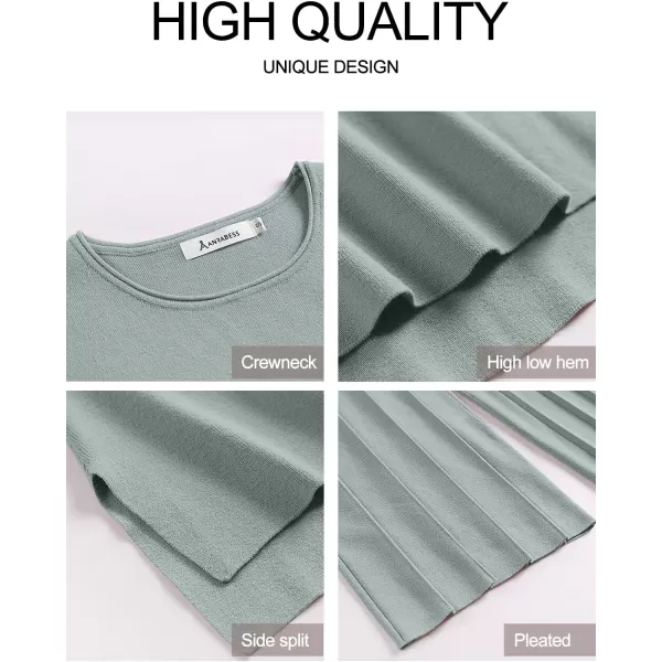 imageANRABESS Two Piece Outfits for Women Summer Sweater Sets Knit Pullover Tops Elastic Waisted Pants Lounge Sets TracksuitGrey Green
