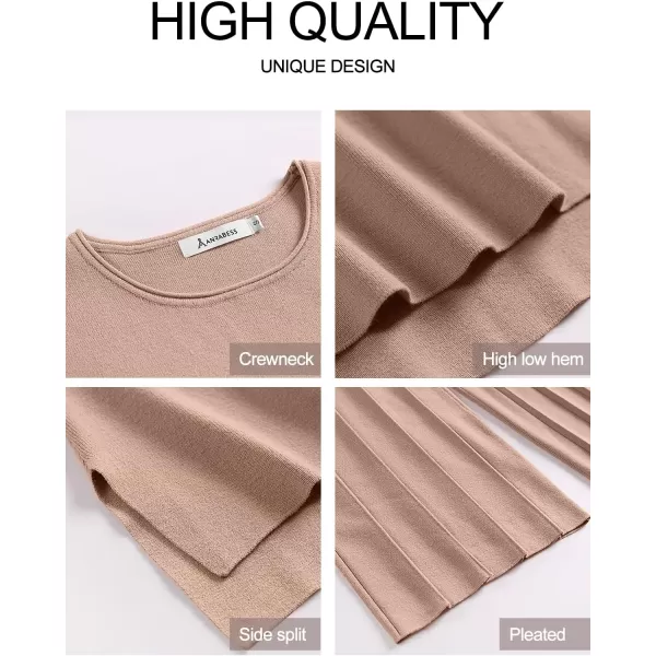 imageANRABESS Two Piece Outfits for Women Summer Sweater Sets Knit Pullover Tops Elastic Waisted Pants Lounge Sets TracksuitKhaki