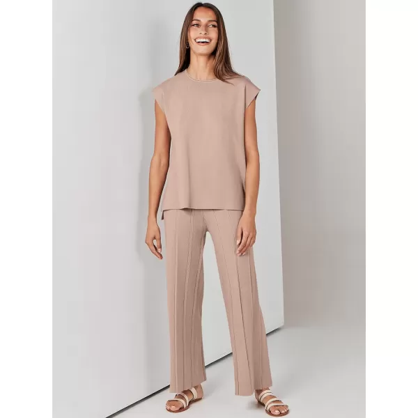 imageANRABESS Two Piece Outfits for Women Summer Sweater Sets Knit Pullover Tops Elastic Waisted Pants Lounge Sets TracksuitKhaki